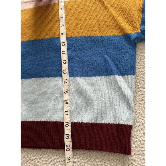 H&M Divided Womens Striped Knit Pink Gold Blue Burgundy Sweater CrewNeck Size S - Picture 8 of 8